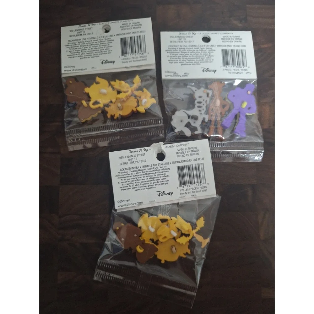 Disney Dress It Up Craft Buttons Lot Toy Story Beauty and the Beast 3 Packs